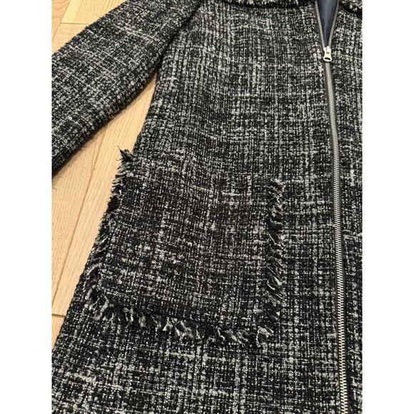 Size 6 J.Crew Tweed Swing Lady Coat Black Wool Blend Fringe Trim Coat MSRP $198 - Picture 2 of 13